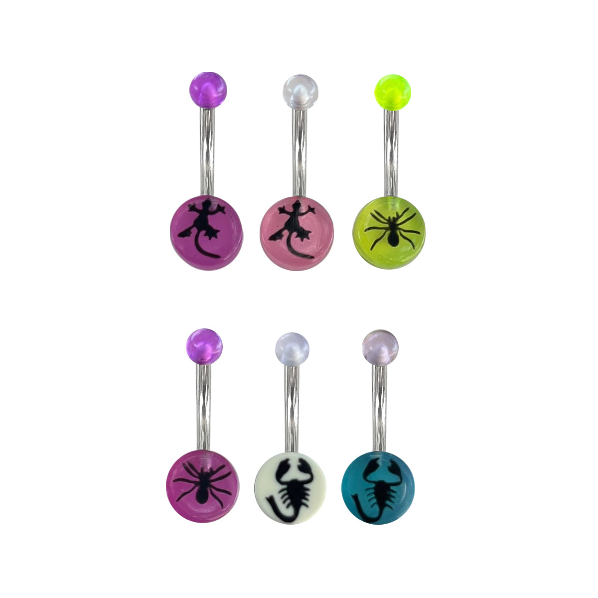 Surgical Steel 14 Gauge Assorted Belly Button Rings - 6 Pack