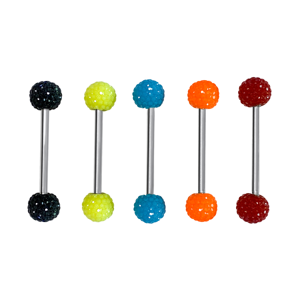Surgical Steel & Acrylic Tongue Barbells Textured Balls - 5 Pack