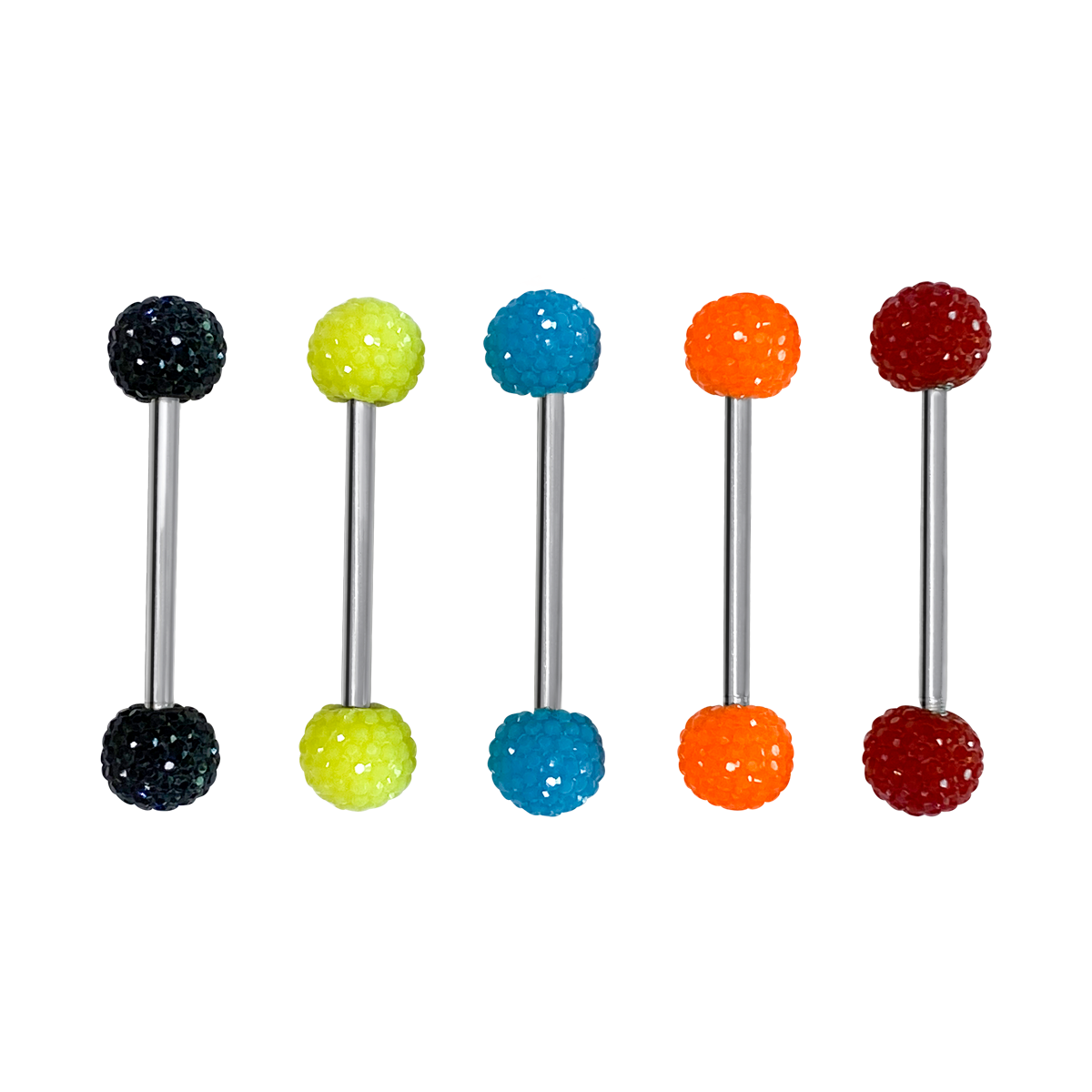 Surgical Steel & Acrylic Tongue Barbells Textured Balls - 5 Pack
