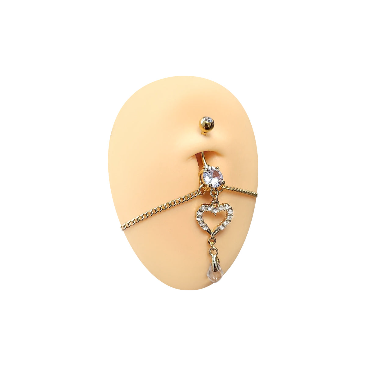 Gold Plated Surgical Steel Belly Chain with Heart CZ Dangle Charm