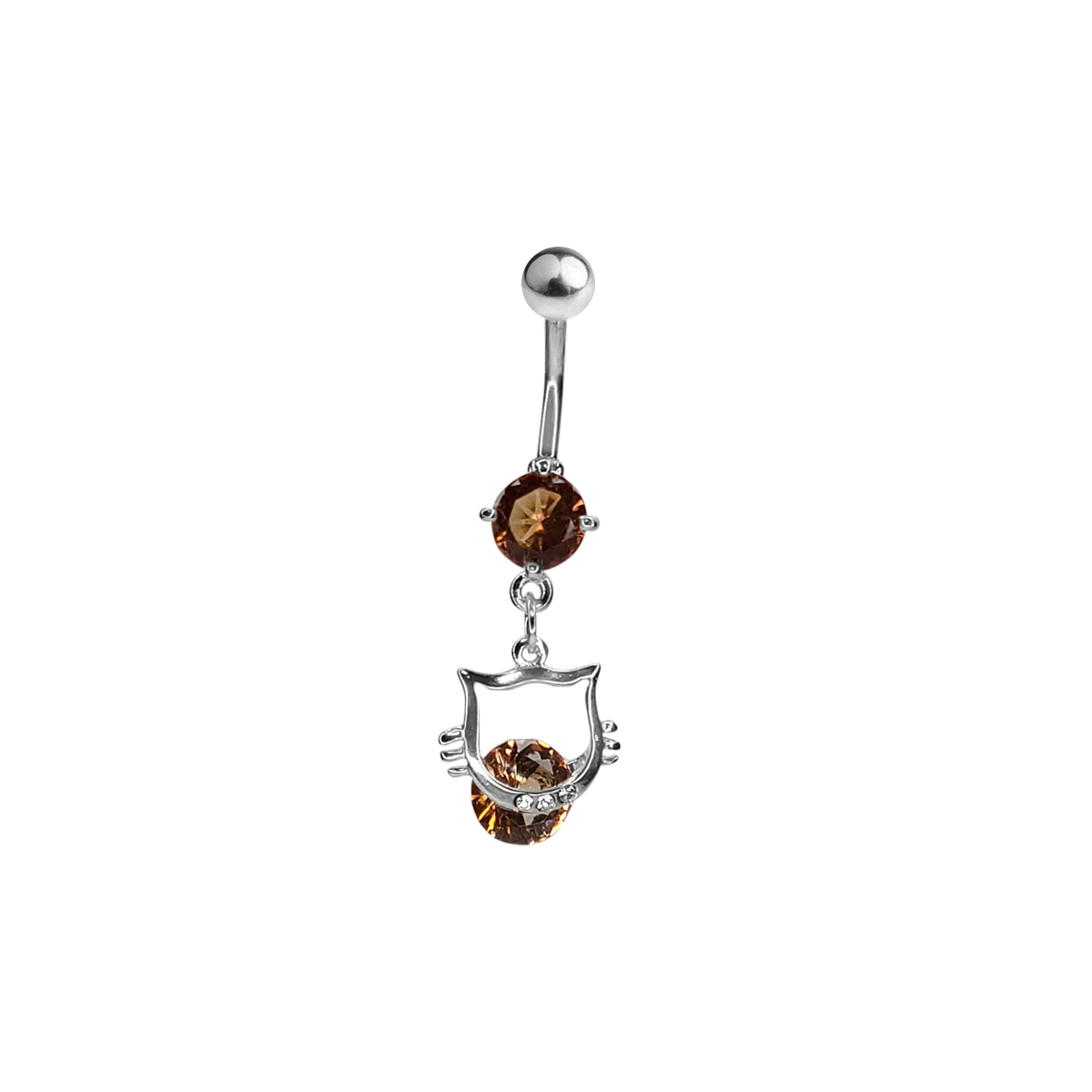 Surgical Steel 14 Gauge Belly Ring with CZ Kitty Cat Dangle - photo 5