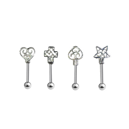 Surgical Steel Eyebrow Barbells 16G Heart Arrow Star Cross - 4 Pack