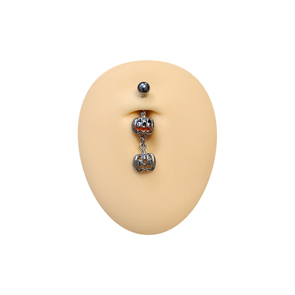 Surgical Steel Halloween Belly Ring 14G 10mm Double Pumpkin Dangle - photo 2