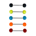Surgical Steel & Acrylic Tongue Barbells Textured Balls - 5 Pack