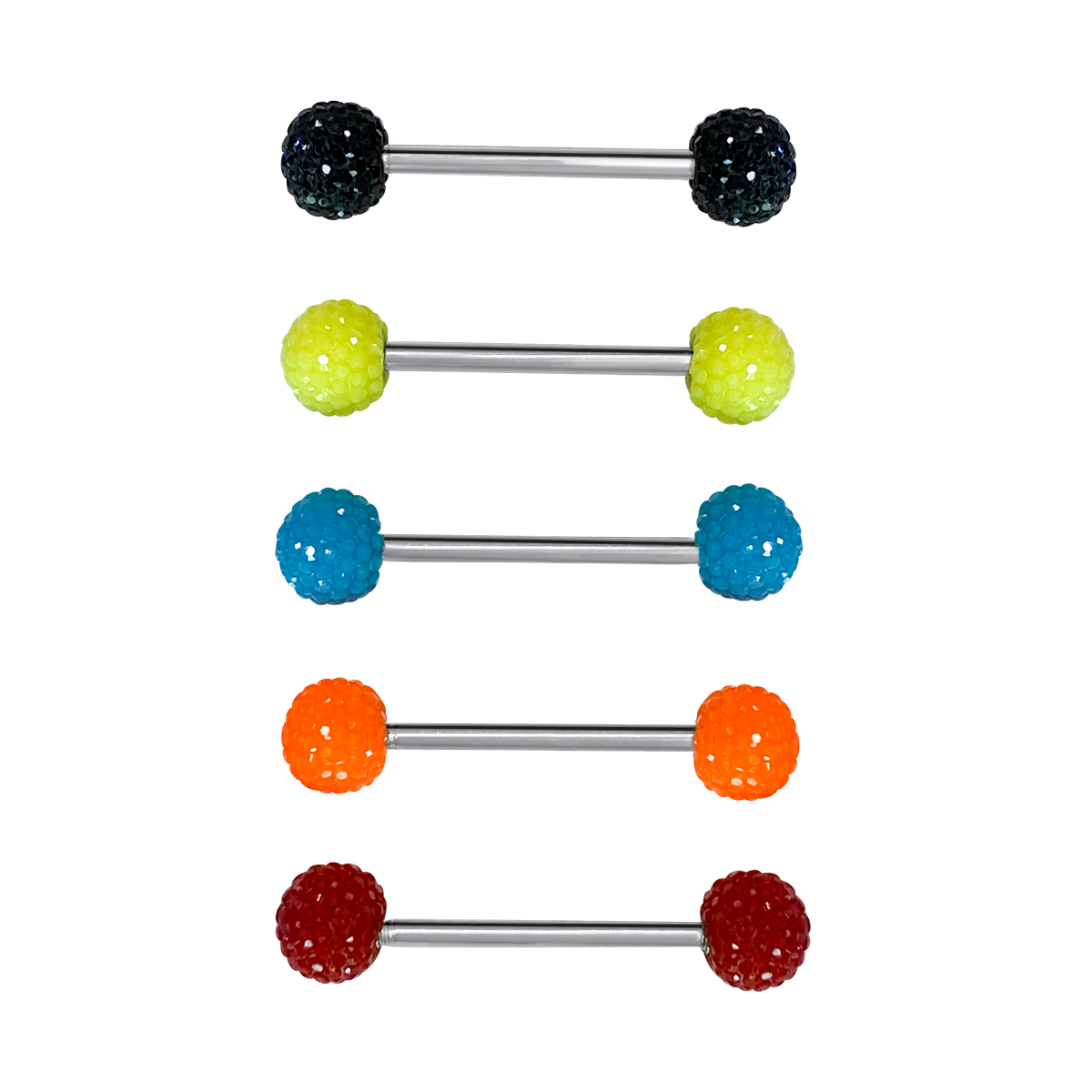 Surgical Steel & Acrylic Tongue Barbells Textured Balls - 5 Pack