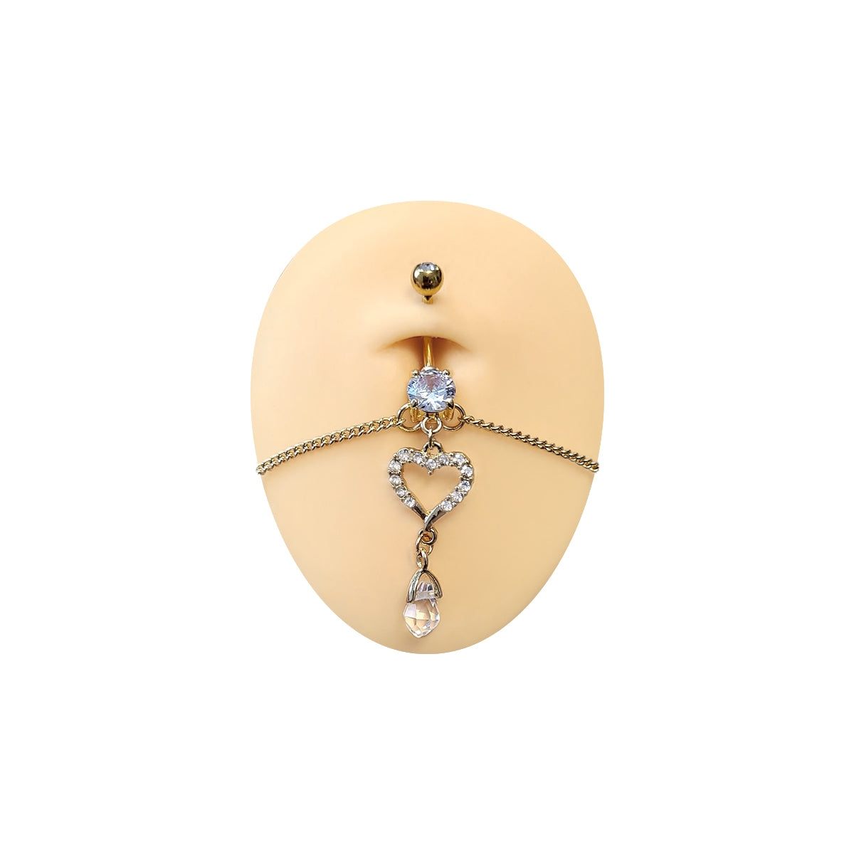 Gold Plated Surgical Steel Belly Chain with Heart CZ Dangle Charm