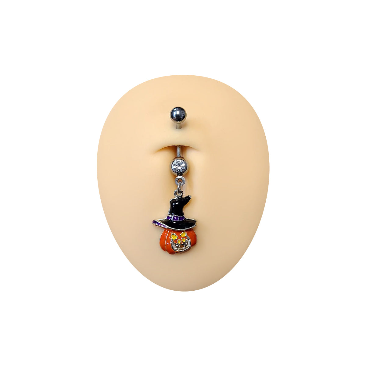 Surgical Steel Halloween Belly Ring 14G 10mm Jack O Lantern Pumpkin CZ - photo 2