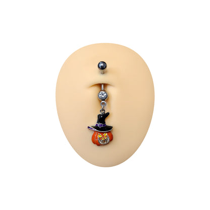 Surgical Steel Halloween Belly Ring 14G 10mm Jack O Lantern Pumpkin CZ - photo 2