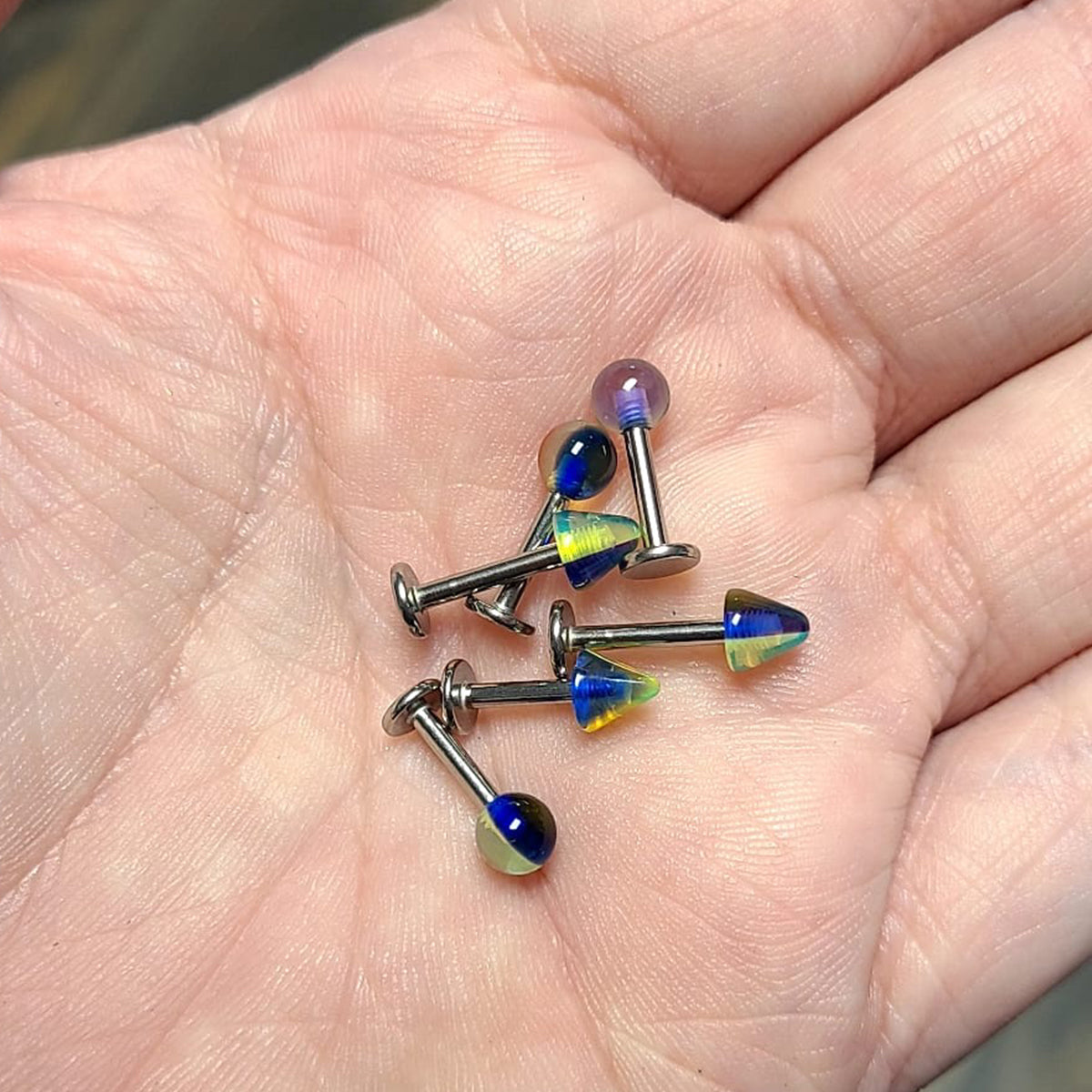 Surgical Steel Flat Back Labrets 14G with Marble Spike & Ball - 6 Pack - photo 3