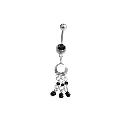 Surgical Steel 14 Gauge Belly Ring with Black Triple Bead Dangle