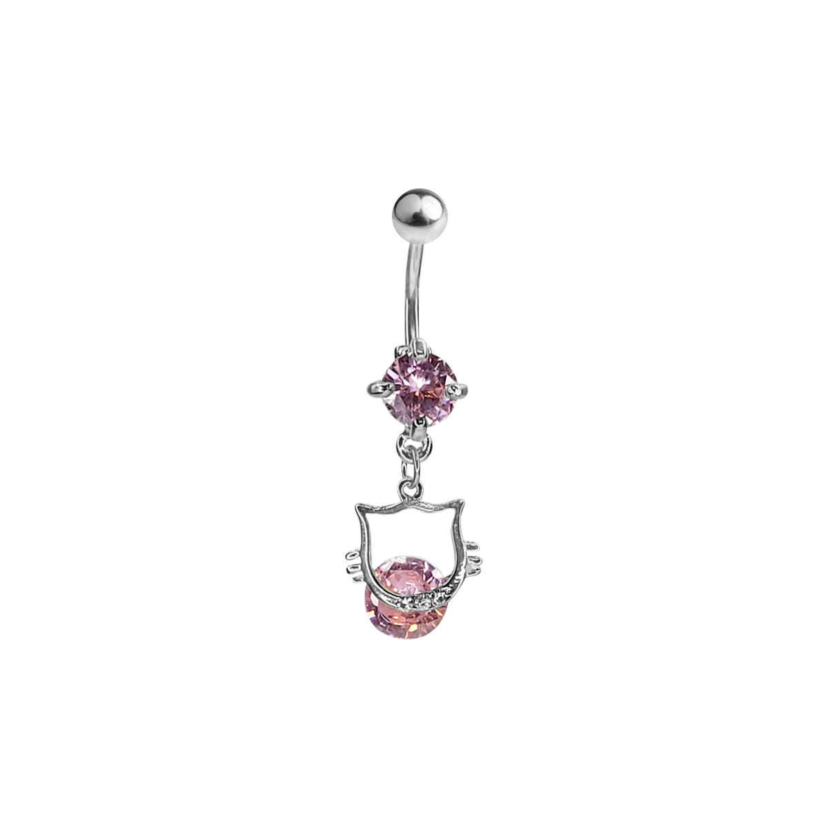 Surgical Steel 14 Gauge Belly Ring with CZ Kitty Cat Dangle - photo 6