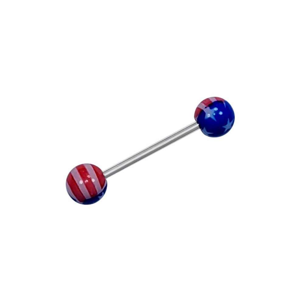 Surgical Steel Tongue Straight Barbell 14 Gauge Acrylic American Flag