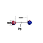 Surgical Steel Tongue Straight Barbell 14 Gauge Acrylic American Flag - Kruelty - Photo 3