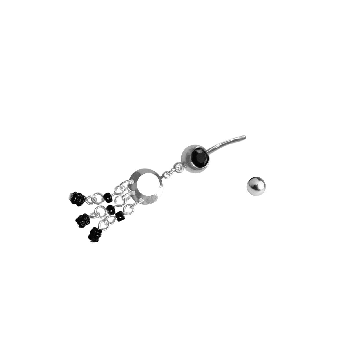 Surgical Steel 14 Gauge Belly Ring with Black Triple Bead Dangle - photo 2