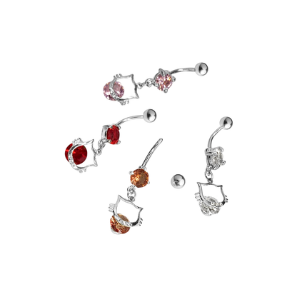 Surgical Steel 14 Gauge Belly Ring with CZ Kitty Cat Dangle - photo 7