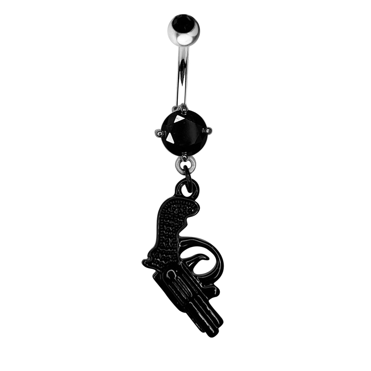 Surgical Steel 14 Gauge Belly Ring with Black Dangle Pistol