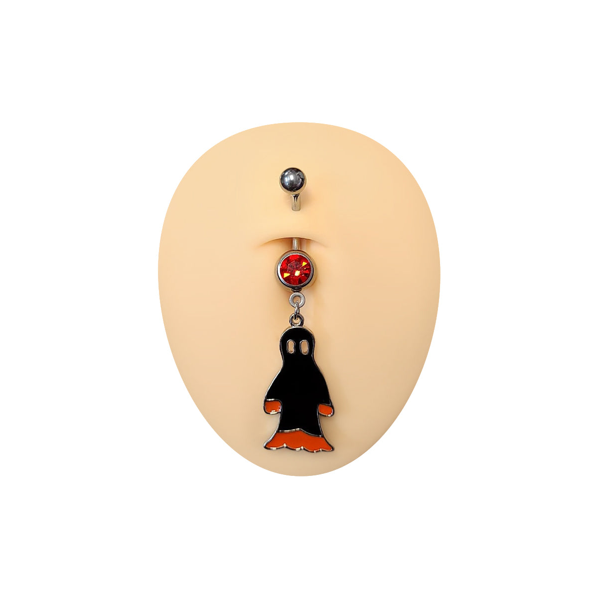 Surgical Steel 14 Gauge Belly Ring with Red CZ Halloween Ghost Dangle - photo 2