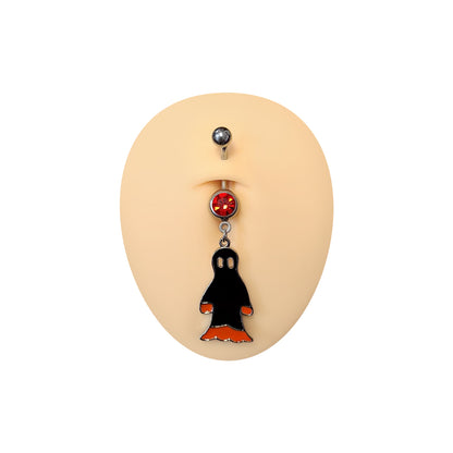Surgical Steel 14 Gauge Belly Ring with Red CZ Halloween Ghost Dangle - photo 2