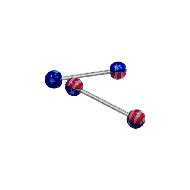 Surgical Steel Tongue Straight Barbell 14 Gauge Acrylic American Flag - Kruelty - Photo 4
