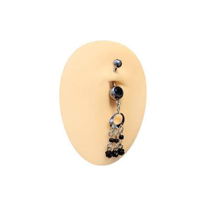 Surgical Steel 14 Gauge Belly Ring with Black Triple Bead Dangle - photo 4