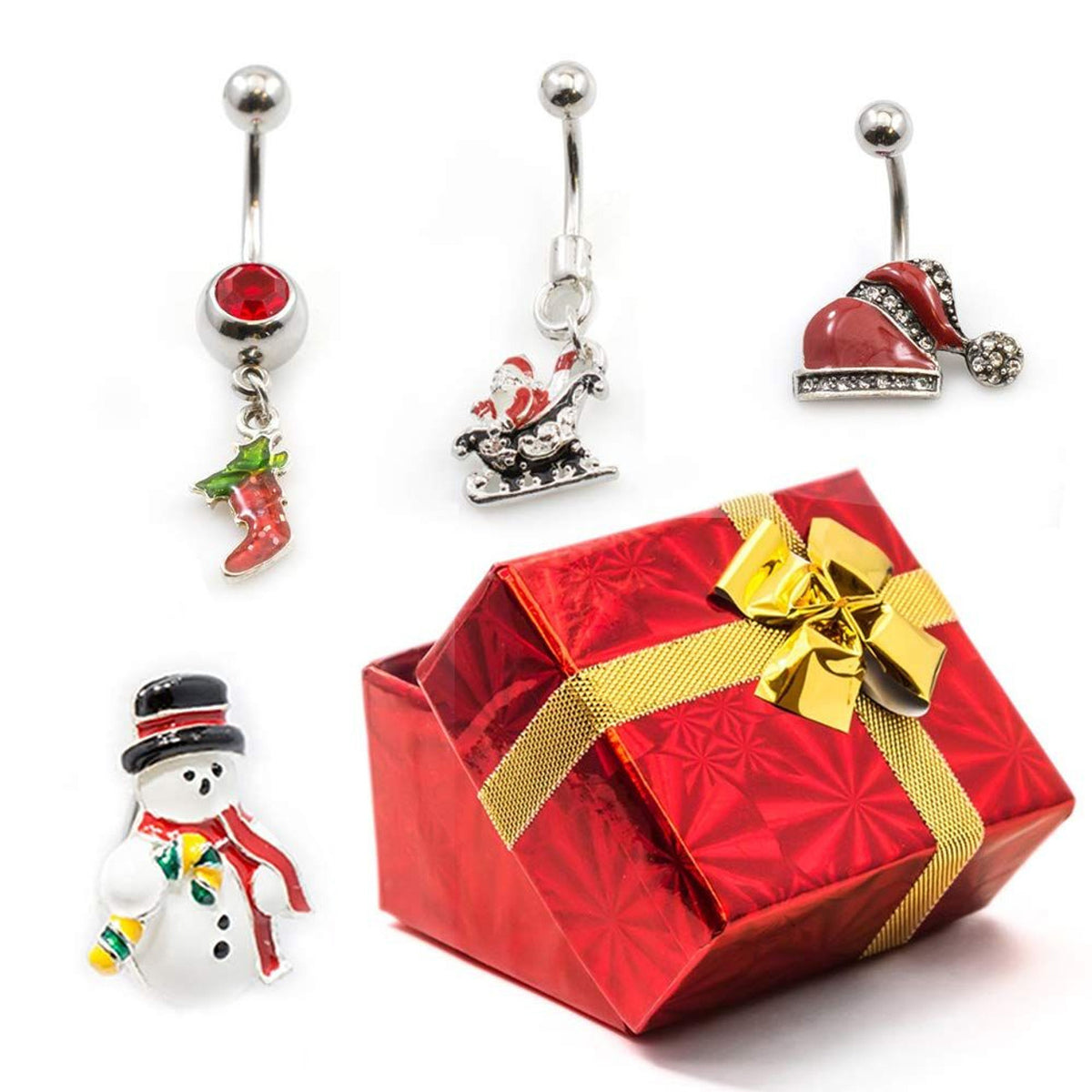 Surgical Steel 14 Gauge Holiday Belly Ring Gift Set #7 - 4 Pack