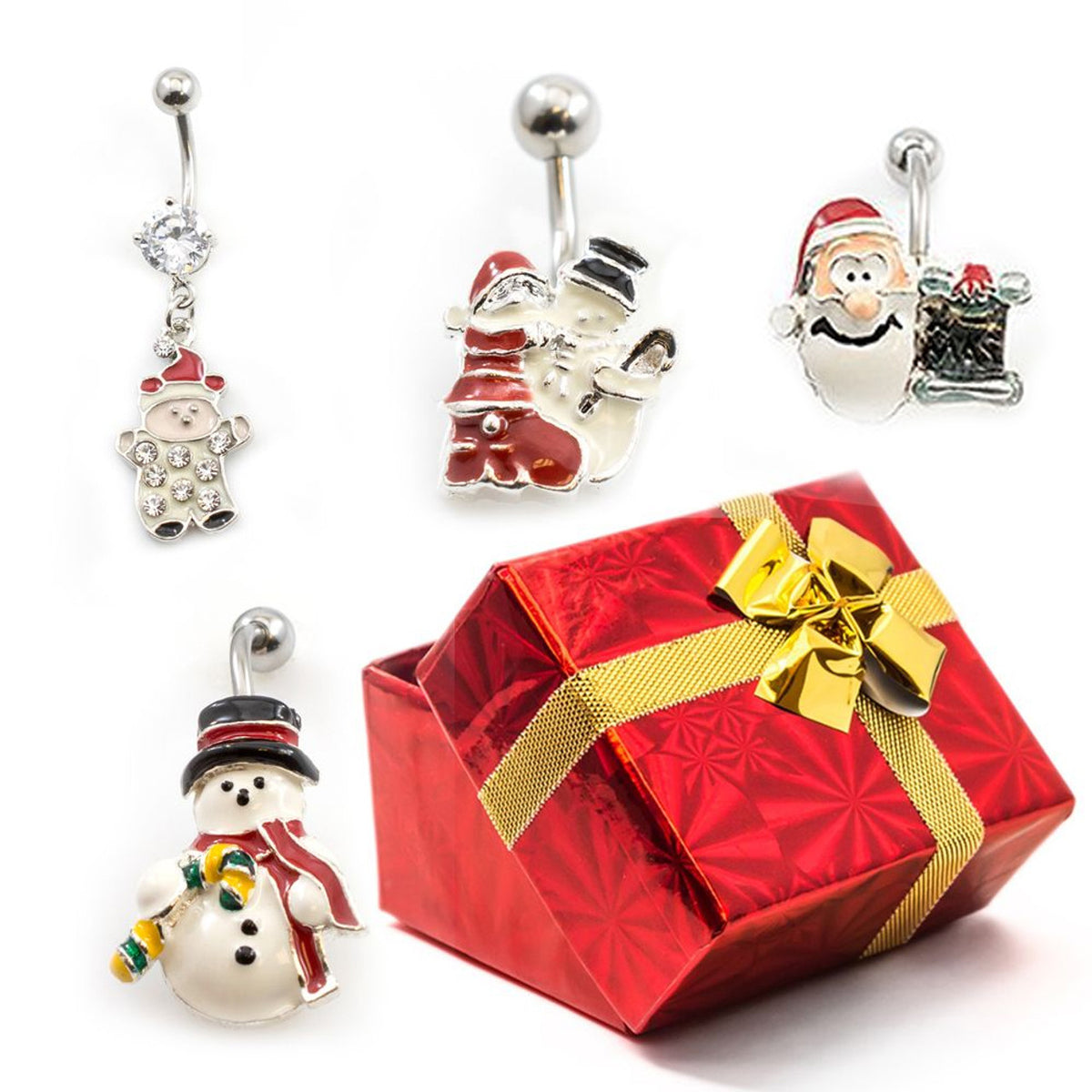 Surgical Steel 14 Gauge Holiday Belly Ring Gift Set #8 - 4 Pack