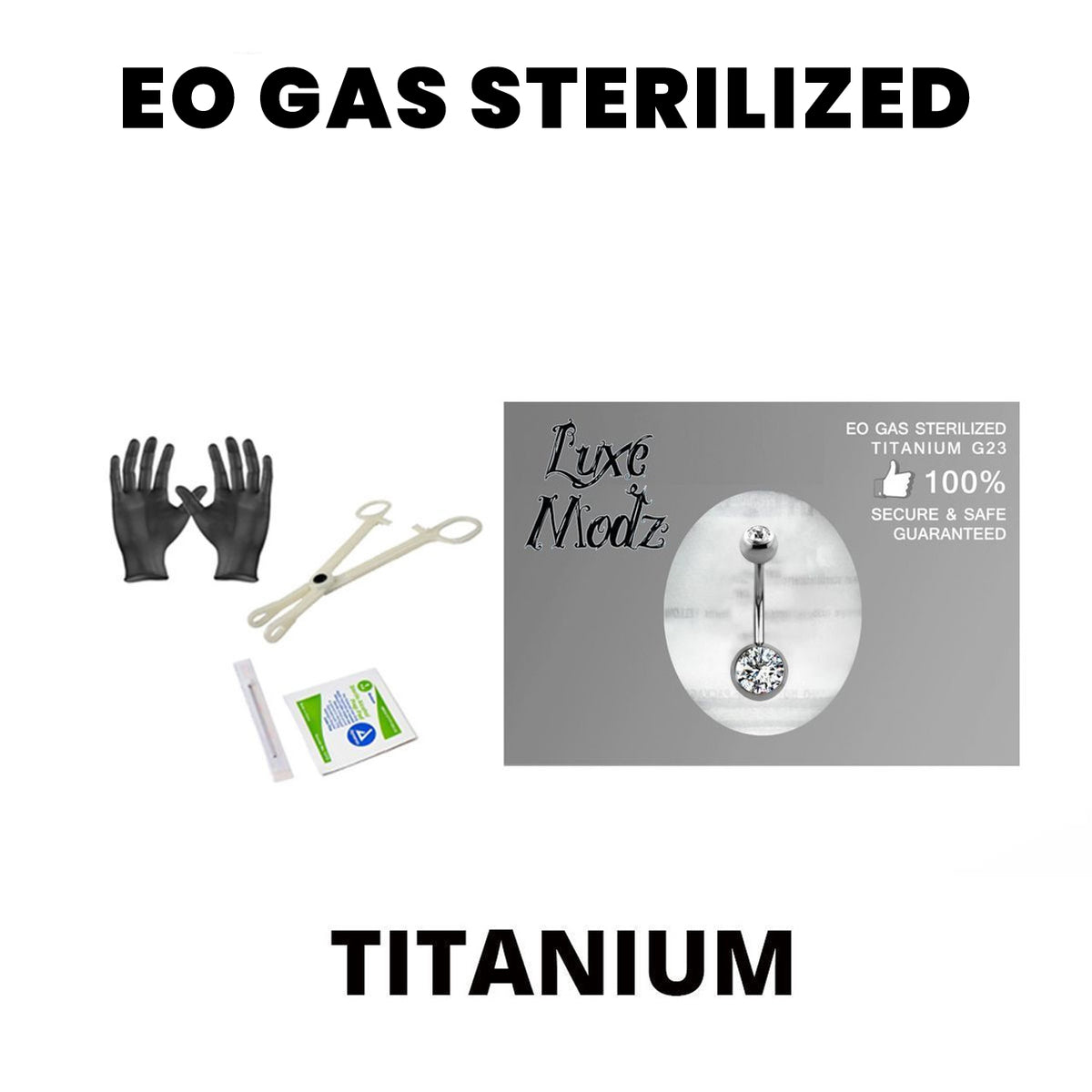 Titanium 14 Gauge Belly Ring 8mm & 5mm Gems Sterilized Piercing Kit