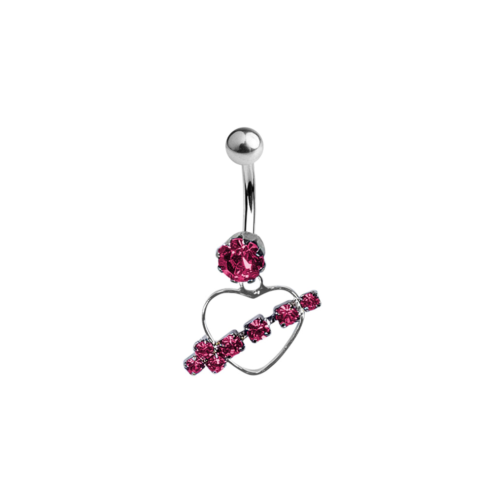 Surgical Steel 14 Gauge Arrow Through Heart CZ Dangle Belly Ring