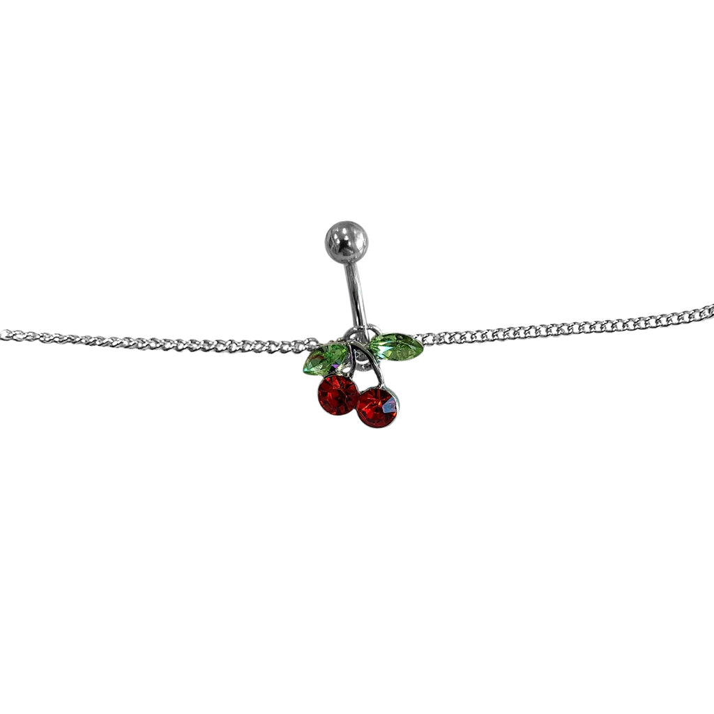 Surgical Steel Red CZ Belly Chain Belly Button Ring