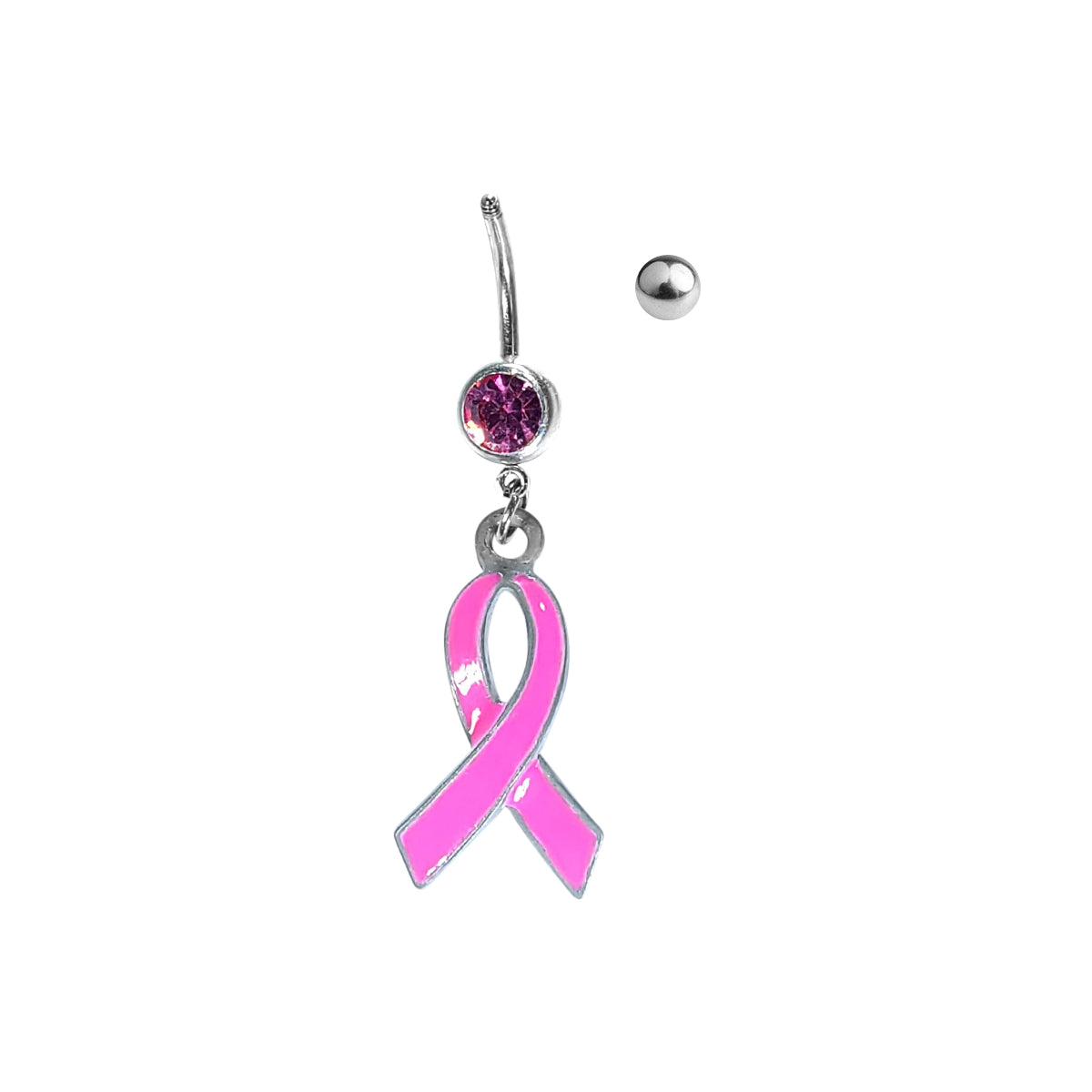 Surgical Steel 14 Gauge Pink CZ Ribbon Awareness Dangle Belly Ring
