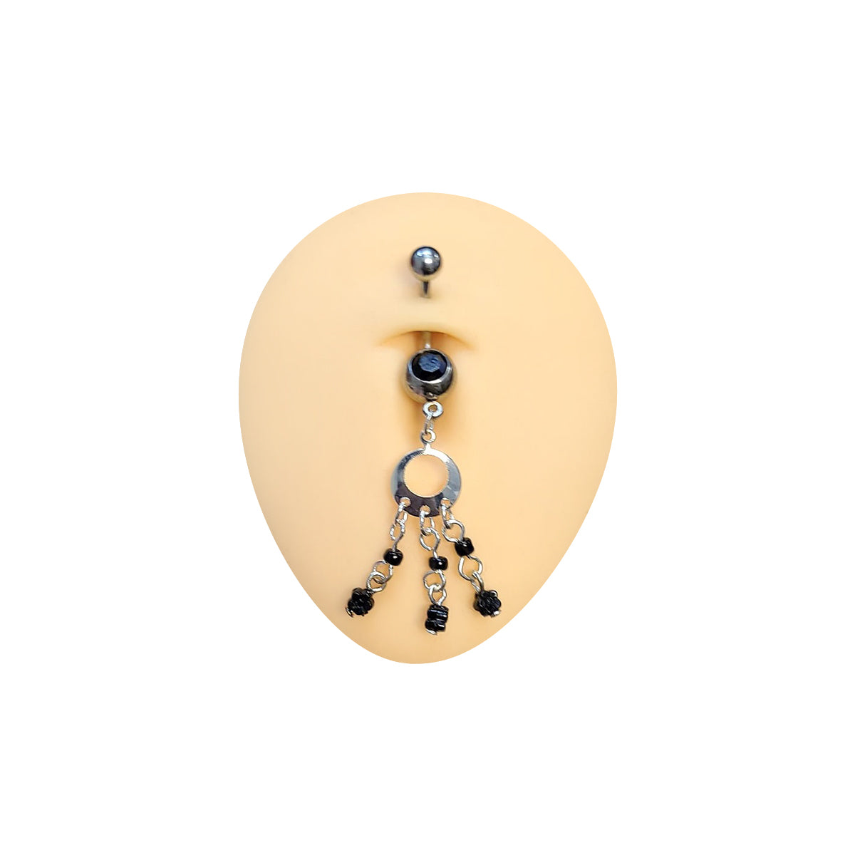 Surgical Steel 14 Gauge Belly Ring with Black Triple Bead Dangle - photo 5