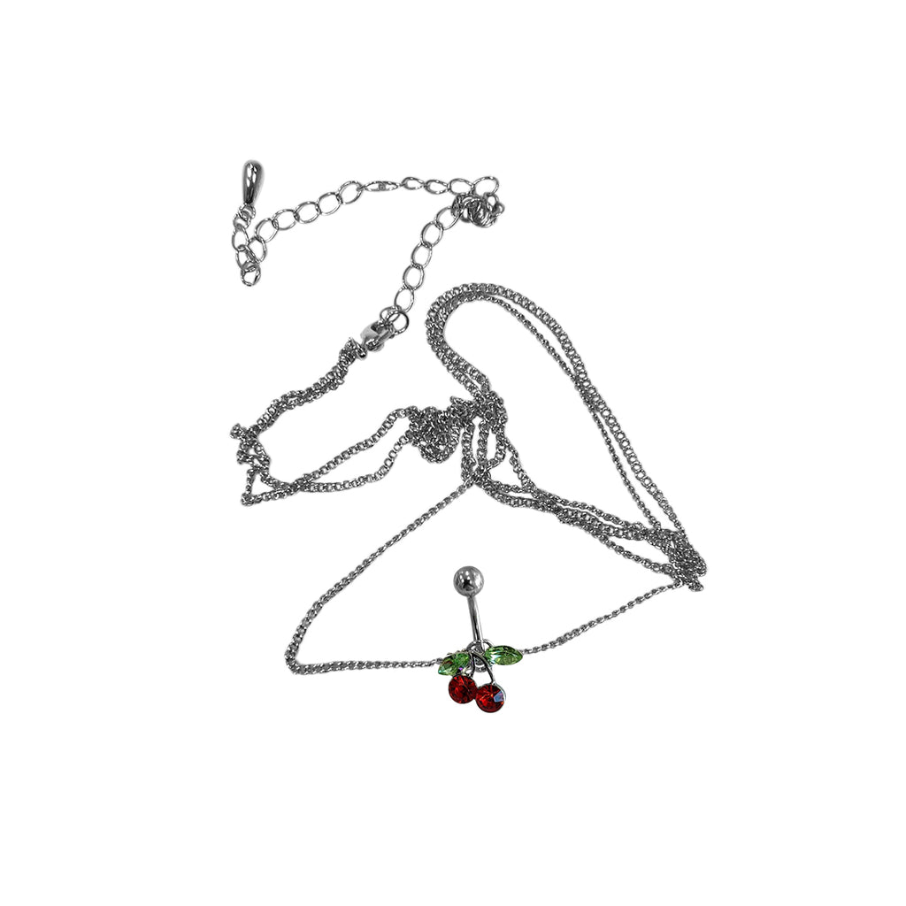 Surgical Steel Red CZ Belly Chain Belly Button Ring
