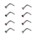 Surgical Steel 18 Gauge L Shape CZ Crystal Nose Screws - 8 Pack