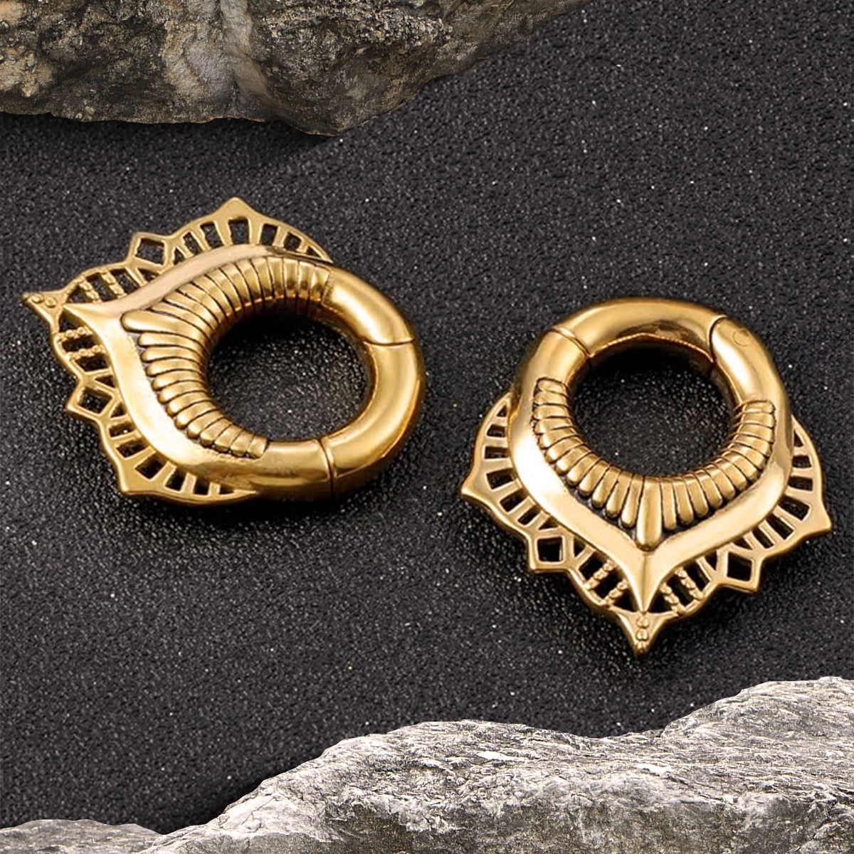 Surgical Steel Ear Weights 2G & 0G Gold Mandala Teardrop - Pair - photo 5