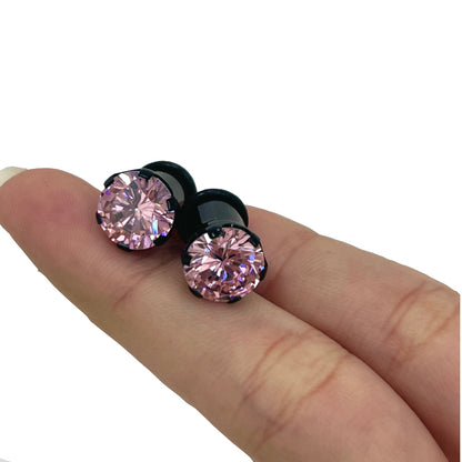 Surgical Steel Single Flare Ear Plugs with PVD Black CZ - Pair - photo 2