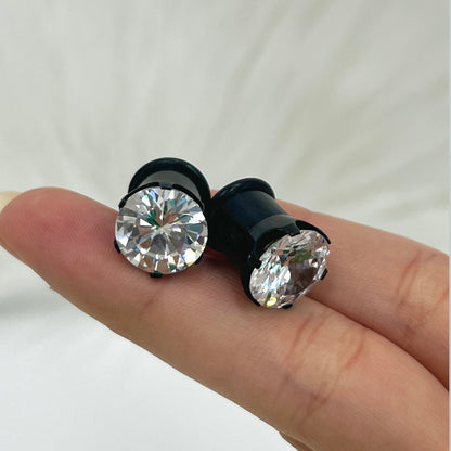 Black Surgical Steel 8 to 9/16 Inch Single Flare Plugs with CZ - Pair - photo 6