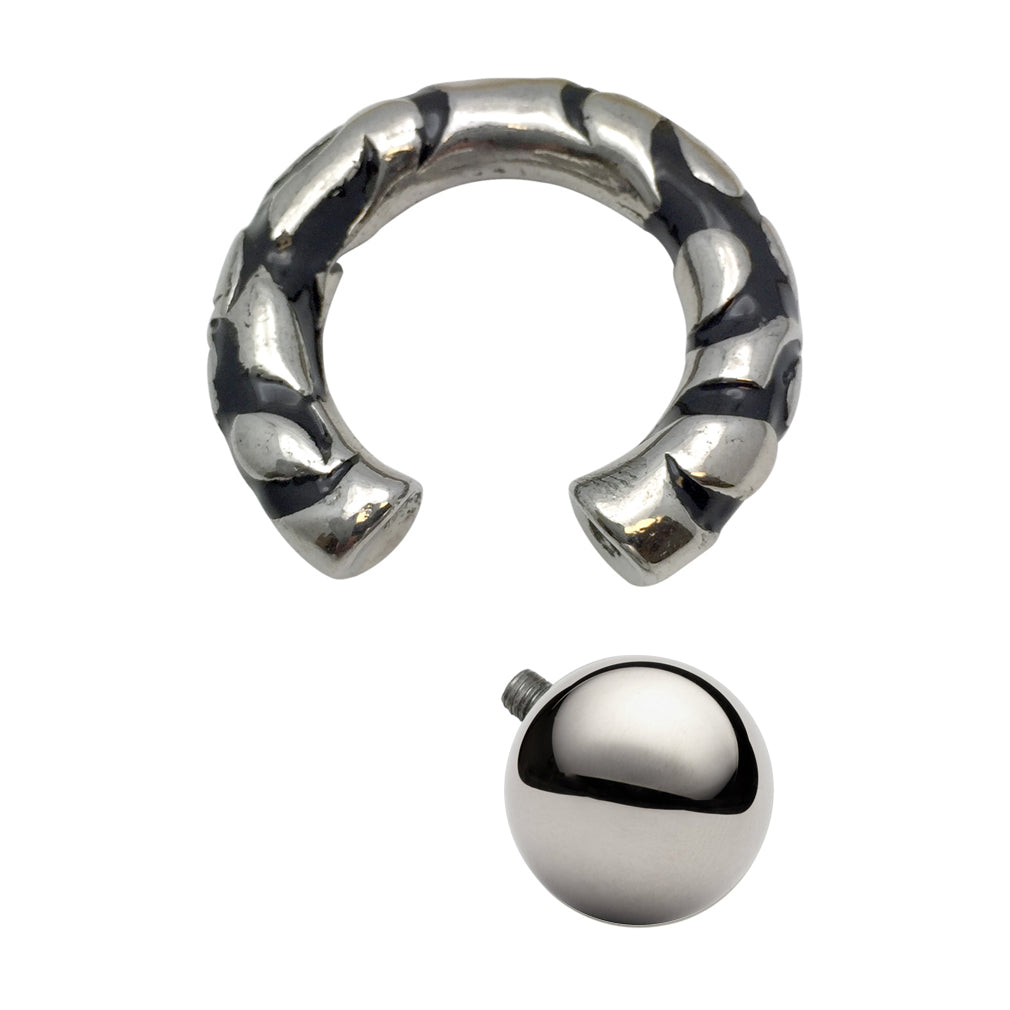 Surgical Steel 0 Gauge Circular Barbell with Black Enamel Design - photo 2