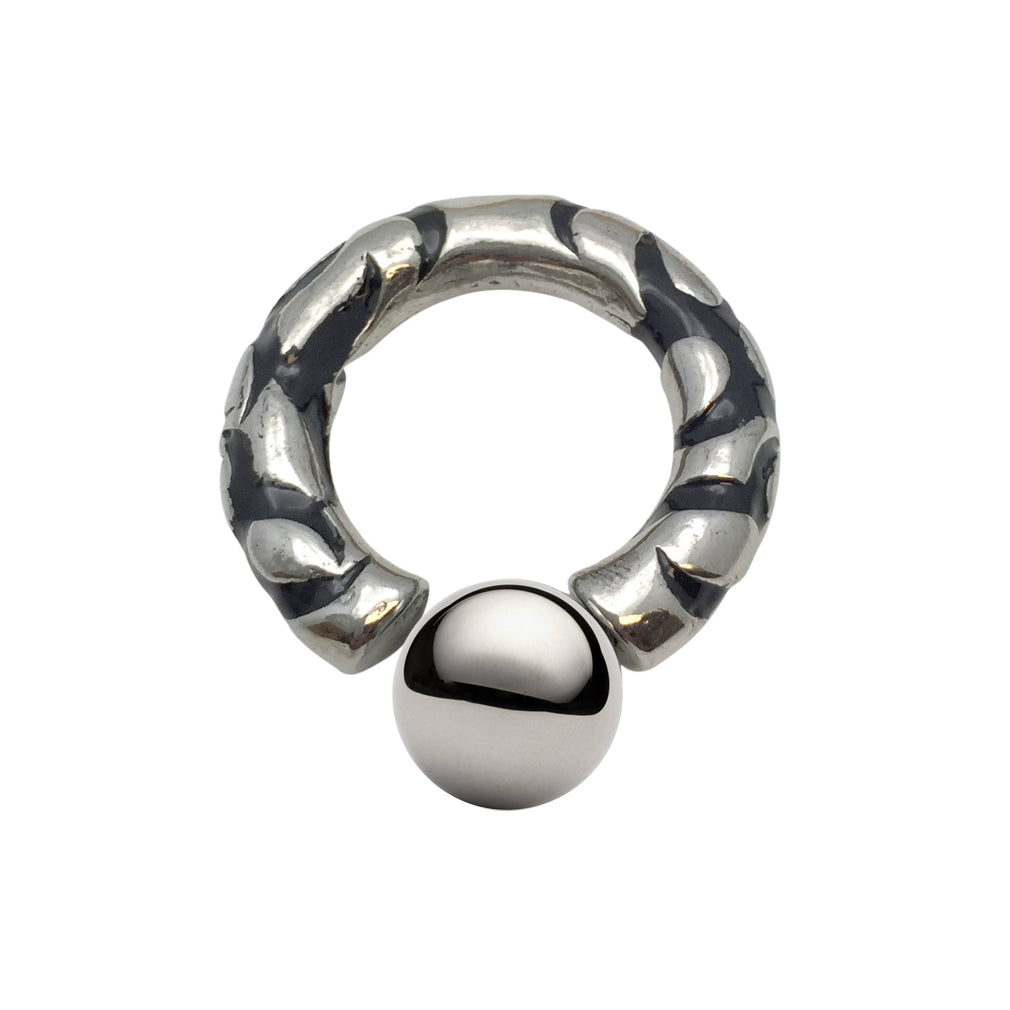 Surgical Steel 0 Gauge Circular Barbell with Black Enamel Design