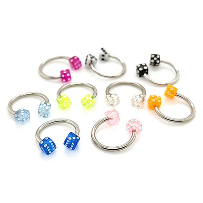 Surgical Steel Horseshoe Curved Barbell Ring 14 Gauge & Acrylic Dice