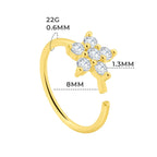 14K Solid Gold 22 Gauge Diamond Flower Nose Hoop Ring