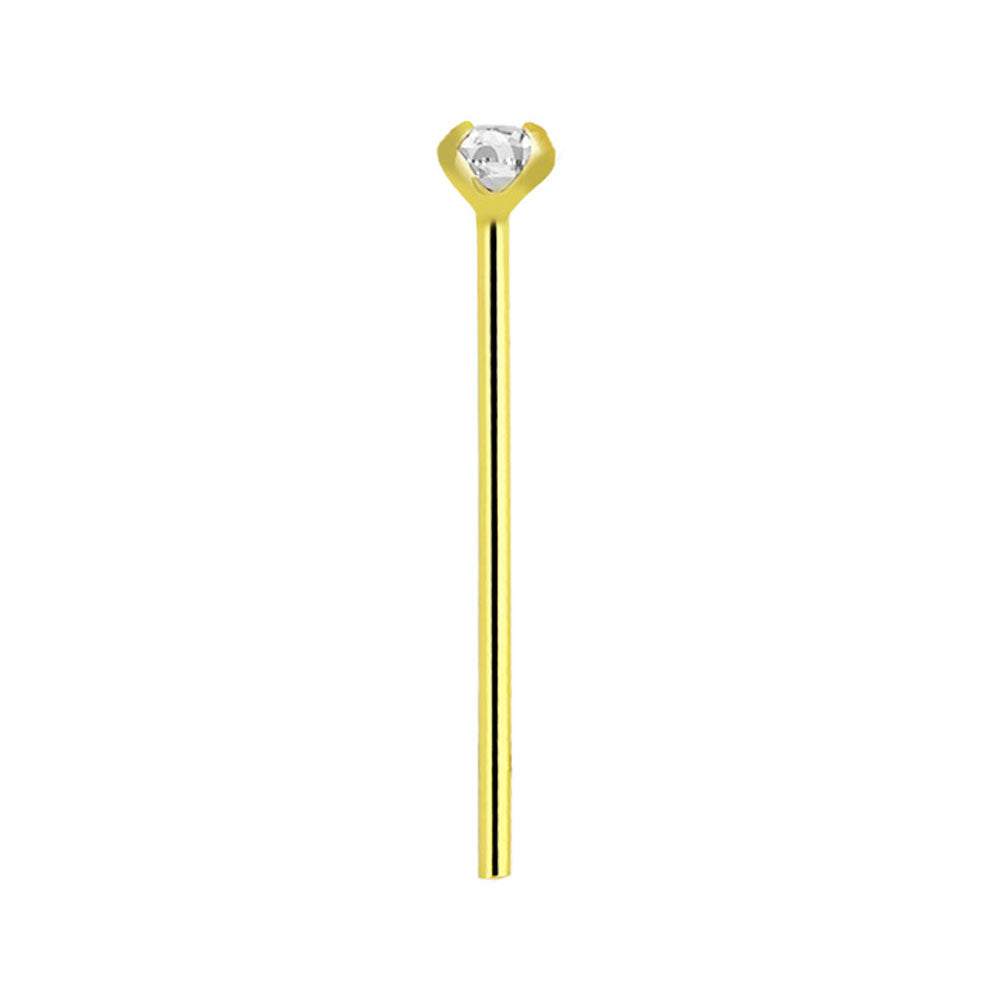 14K Solid Gold Fishtail Nose Stud 22G 11mm with CZ - 3 Colors - photo 7