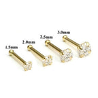 14K Solid Gold 20 Gauge Nose Bone Stud with 1.5mm SI Diamond - photo 4