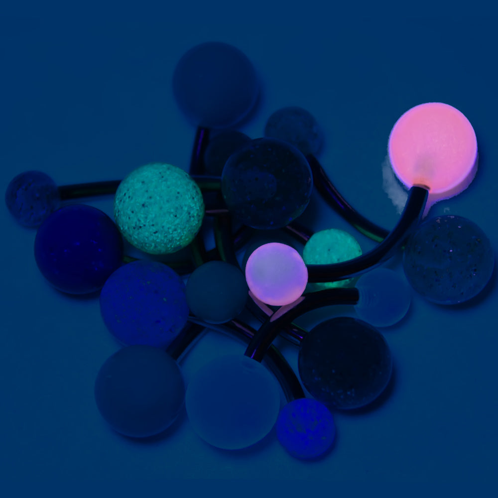 Surgical Steel Belly Rings 14 Gauge with UV Glow Balls - 10 Pack