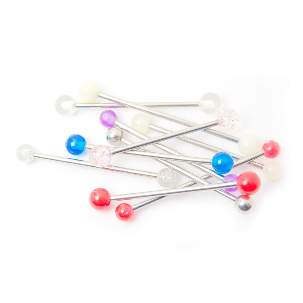 Surgical Steel Industrial Barbells 14 Gauge UV Glow Mix - 10 Pack