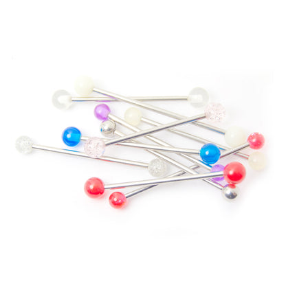 Surgical Steel Industrial Barbells 14 Gauge UV Glow Mix - 10 Pack