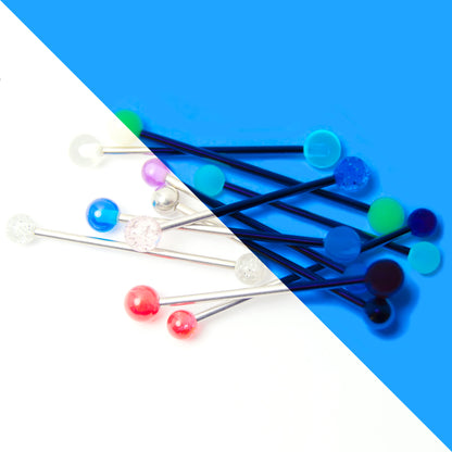 Surgical Steel Industrial Barbells 14 Gauge UV Glow Mix - 10 Pack