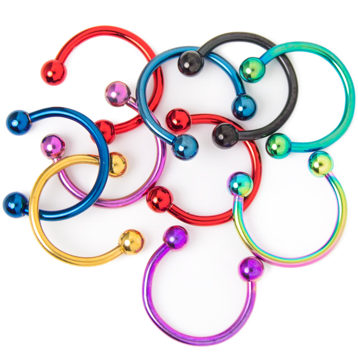 Surgical Steel Anodized Horseshoe Circular Barbell 16 Gauge - 10 Pack - Kruelty