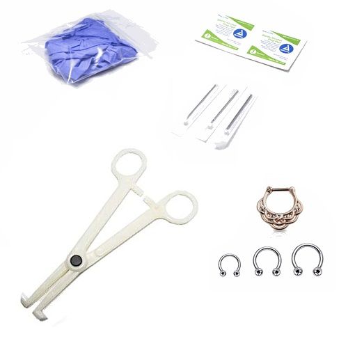 Surgical Steel Septum Piercing Kit Tribal Clicker - 10 Pack