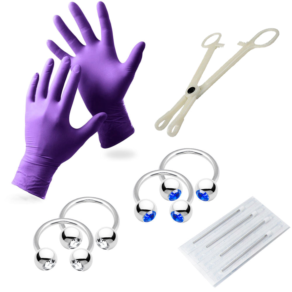 LionGothic Piercing Kit 12 Gauge with CZ Horseshoes - 10 Pack - photo 2