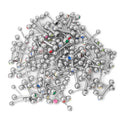Surgical Steel Mixed Gauge Barbells with Multi Color CZ Gems - 50 Pack
